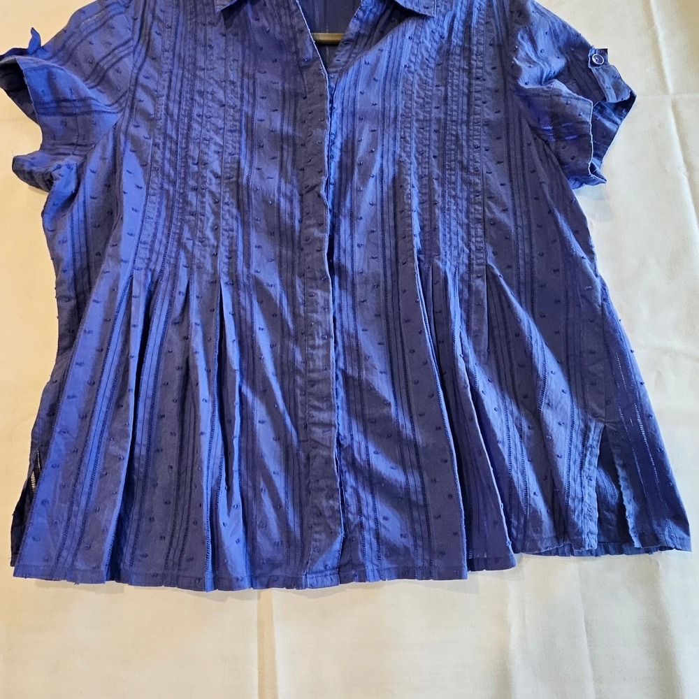 Coldwater‎ Creek Boxy Short Sleeve Button Front Pintuck Shirt